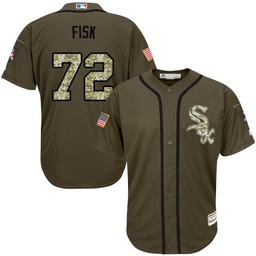 White Sox #72 Carlton Fisk Green Salute to Service Stitched MLB Jersey - Click Image to Close